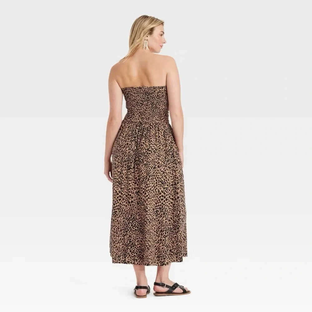 Universal Thread Strapless Leopard Print Midi Dress - Brown Black - Picture 2 of 3